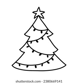 Christmas tree on doodle style on a white background. Vector illustration