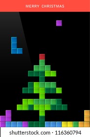 Christmas tree on game computer screen. Stylized vector illustration