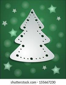 Christmas tree on green background with stars and sparkles