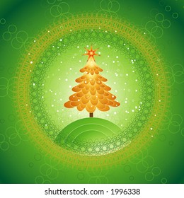 Christmas tree on the green background