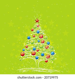 christmas tree  on the green background, vector illustration