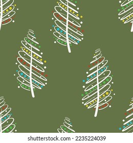 Christmas tree on green background vector pattern