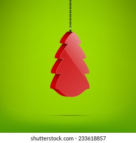 Christmas tree on green background. Vector Design. 