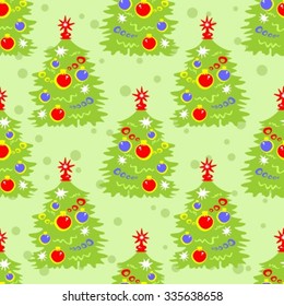 Christmas tree on a green background. Seamless pattern.