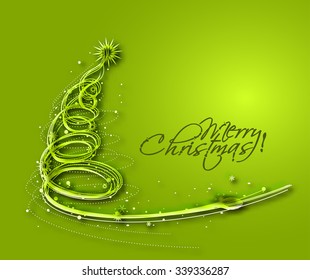 Christmas Tree on Green Background.