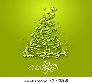 Christmas Tree on green Background.