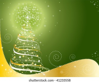 Christmas tree on green background
