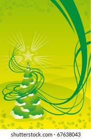 Christmas tree on green background