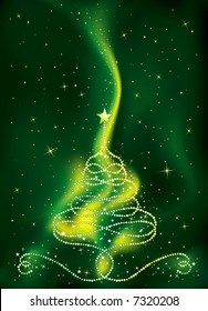 christmas tree on  green background, vector illustration