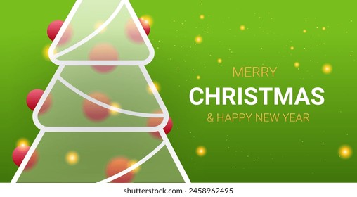 Christmas tree on green glass morphism design. Vector Christmas holydays landing page