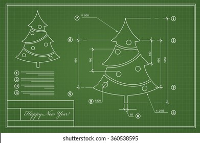 Weihnachtsbaum auf Neujahrsblauem Postkartendesign