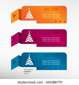 Christmas tree on origami paper banners. Can be used for workflow layout, diagram, business step options, banner, web design