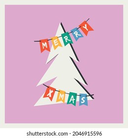 Christmas tree on pink background. Greeting card. Invitation template. Trendy vector design for web and print.