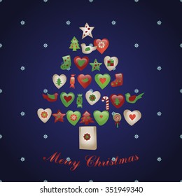 Christmas tree is on a postcard. Christmas. Fairy tale. New Year