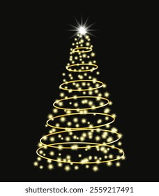 Christmas tree on Christmas poster in electronic technology style. New year, merry Christmas  congratulations card in computer tech design.