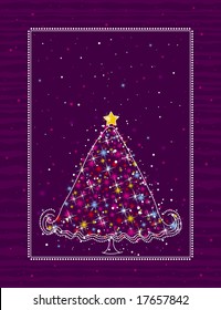 christmas tree  on the purple background, vector illustration