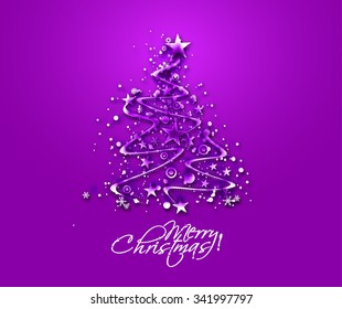 Christmas Tree on Purple Background.