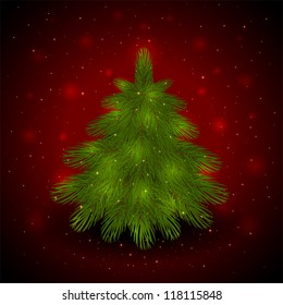 Christmas tree on red background, illustration.