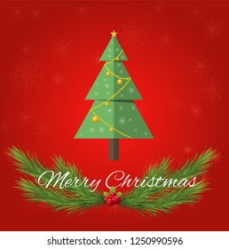 A Christmas tree on red background. 