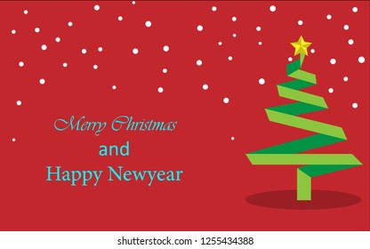 Christmas tree on red background with snowflakes