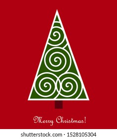 Christmas tree on red background. Vector illustration card