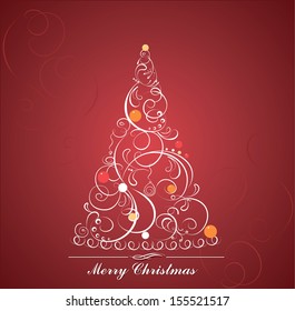 Christmas tree on red background. Christmas card2. 