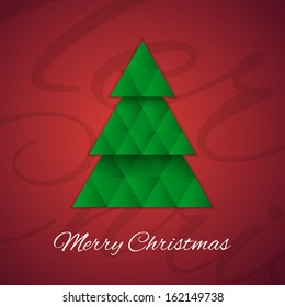 Christmas tree on red background. Greeting card. Vector illustration
