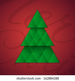 Christmas tree on red background. Greeting card. Vector illustration