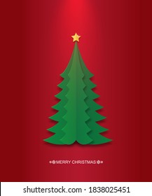 Christmas tree on red background for celebration xmas and new year illustration