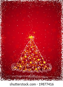  christmas tree  on the red background, vector illustration