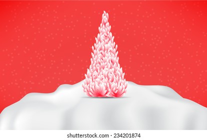 Christmas tree on red background. Vector Design. 