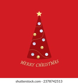 christmas tree on red background. Classic minimalistic card