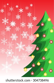 christmas tree on red background with snow