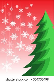 christmas tree on red background with snow