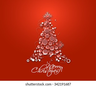 Christmas Tree on red Background.