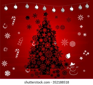 Christmas tree on red background