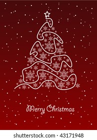 Christmas tree on red background. Vector