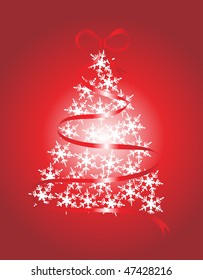 christmas tree on a red background, vector