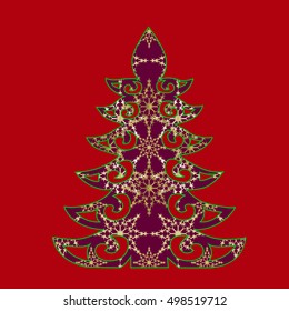 Christmas tree on red background