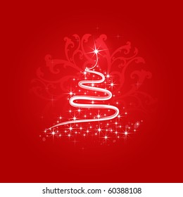 Christmas tree  on a red background, vector background