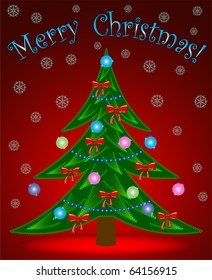Christmas tree on red background