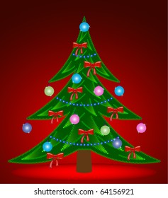 Christmas tree on red background