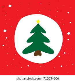 Christmas tree on red background with snowflakes.Vector art.Perfect design for cards, wallpaper, posters, banners, invitations.Xmas design.