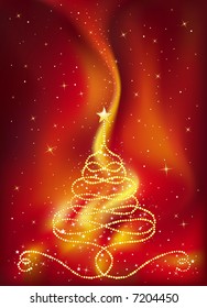 christmas tree on  red background, vector illustration