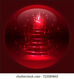 Christmas tree on a red background. Beautiful christmas background, vector illustration.