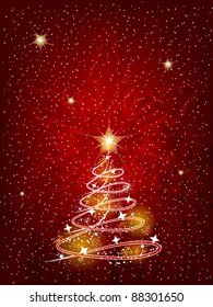 Christmas tree on the red background