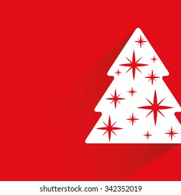 Christmas tree on red background,flat and shadow theme