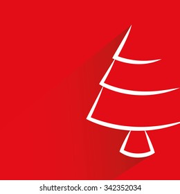 Christmas tree on red background,flat and shadow theme