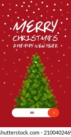 El árbol de Navidad en el fondo rojo. Feliz año nuevo. Tarjetas de felicitación coreanas. Tarjeta de Año Nuevo. Tarjetas de felicitación.
