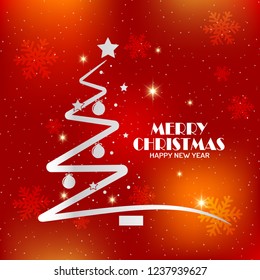 Christmas tree on red background.Merry christmas card. 
